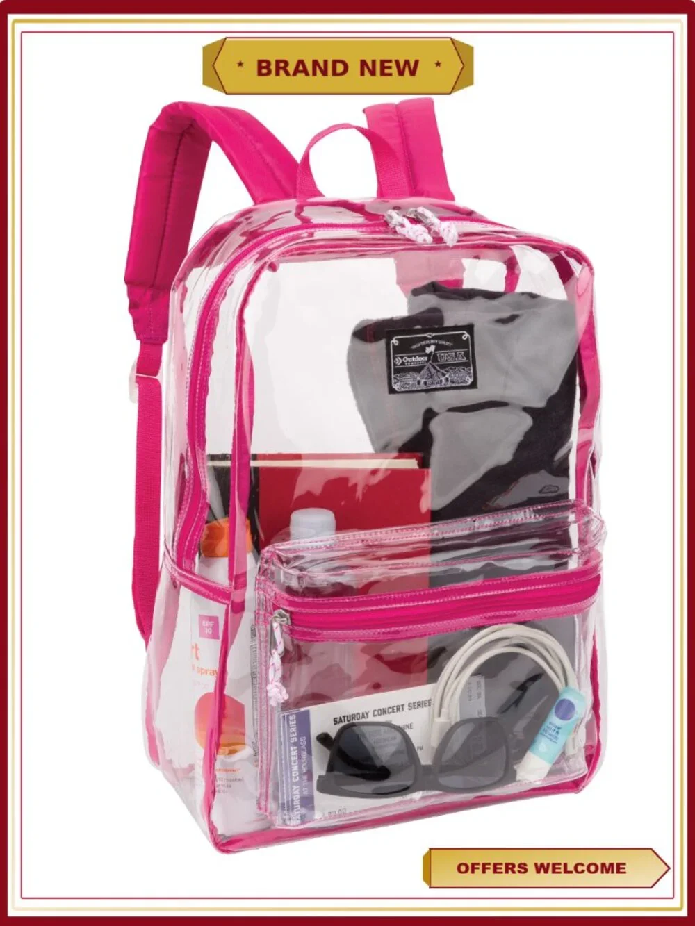 27L Clear Backpack Unisex Teens Durable Stadium Approved
